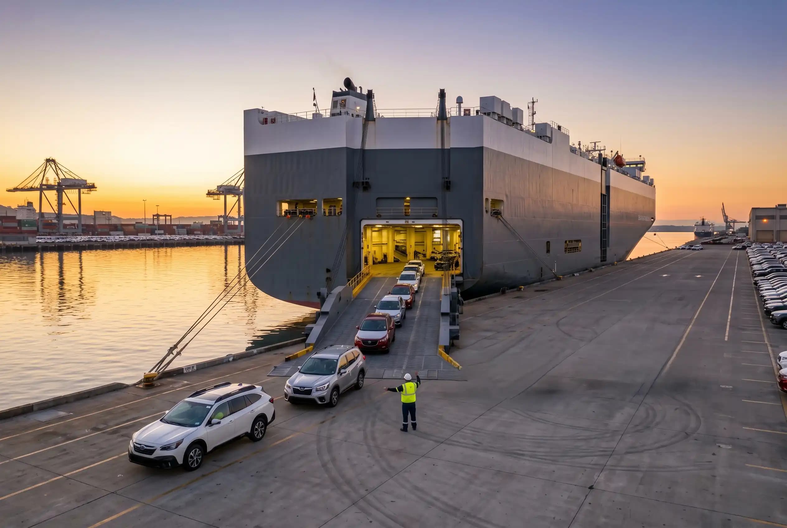 Vehicles staged at the Honolulu terminal for the Matson crossing to the mainland