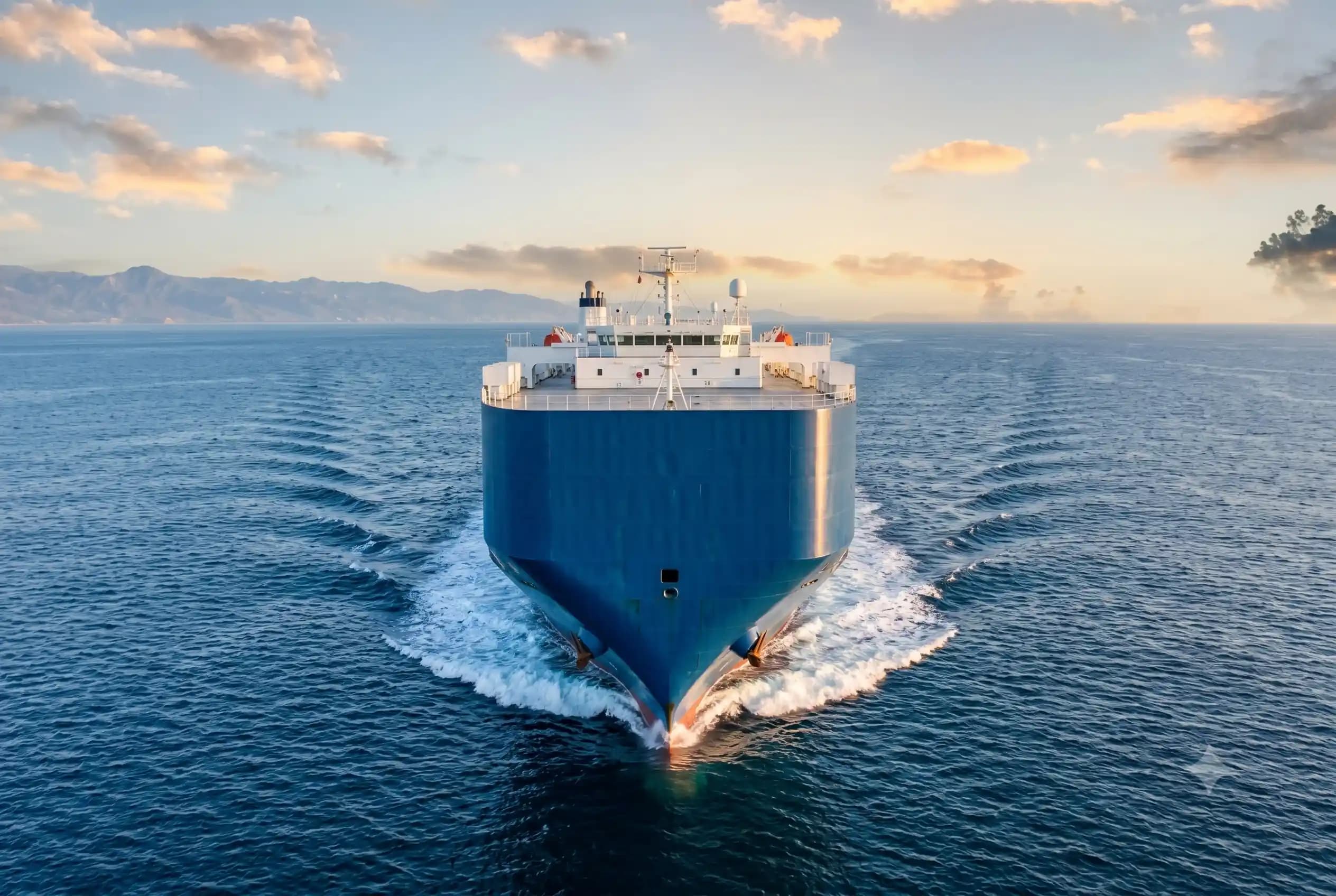Car carrier vessel crossing the Pacific Ocean to Hawaii